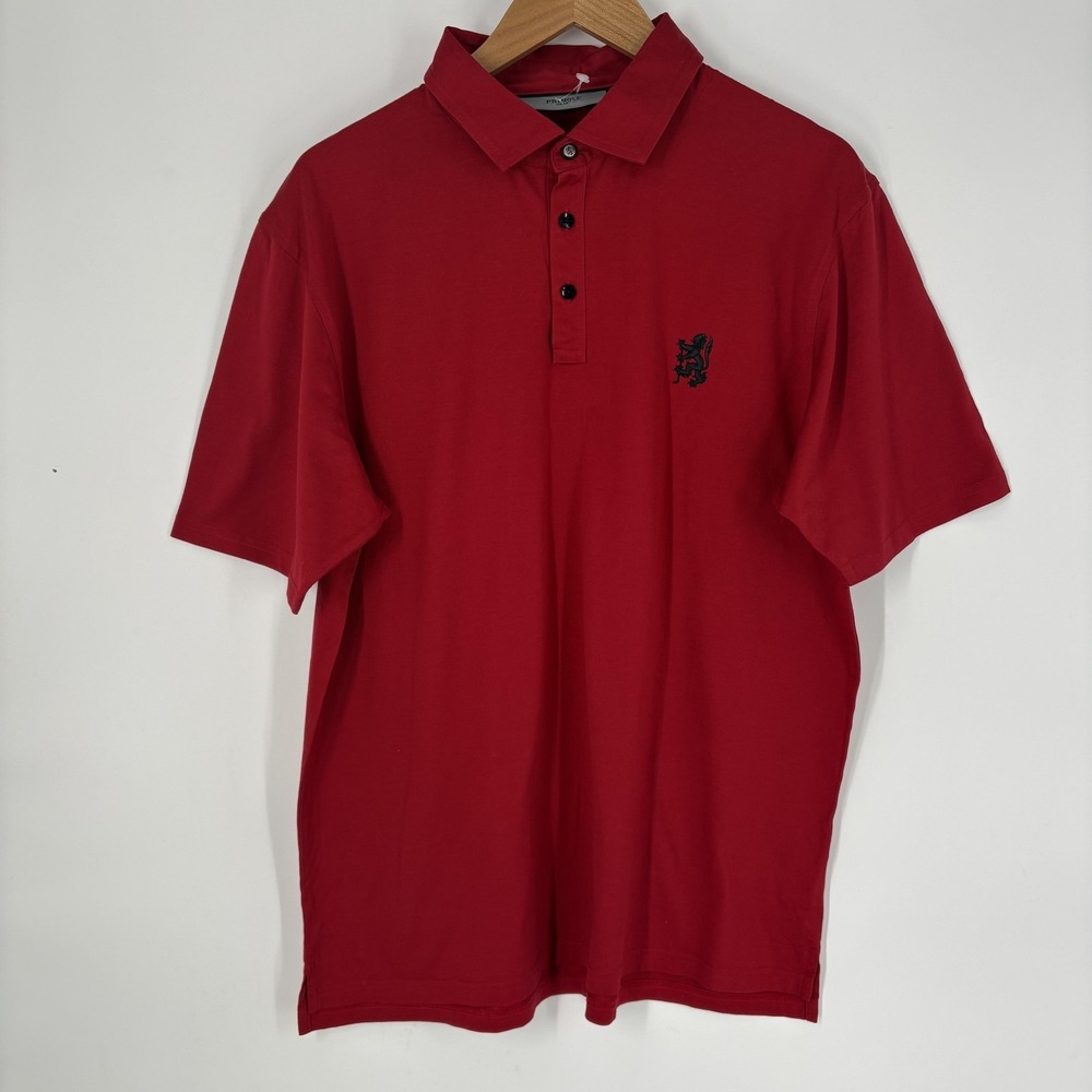 Pringle Golf Polo‎ Shirt Mens XL Red Solid Pima Cotton Lion Logo Short Sleeve
